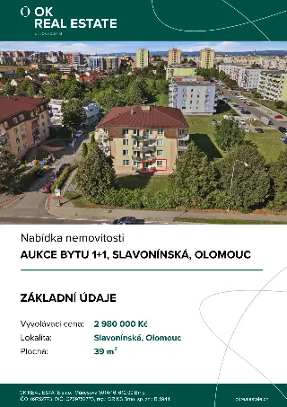 Aukce 1+1, Slavonínská, Olomouc, titulní strana